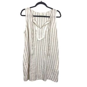 St. Tropez Beige Cream Linen Sleeveless Dress